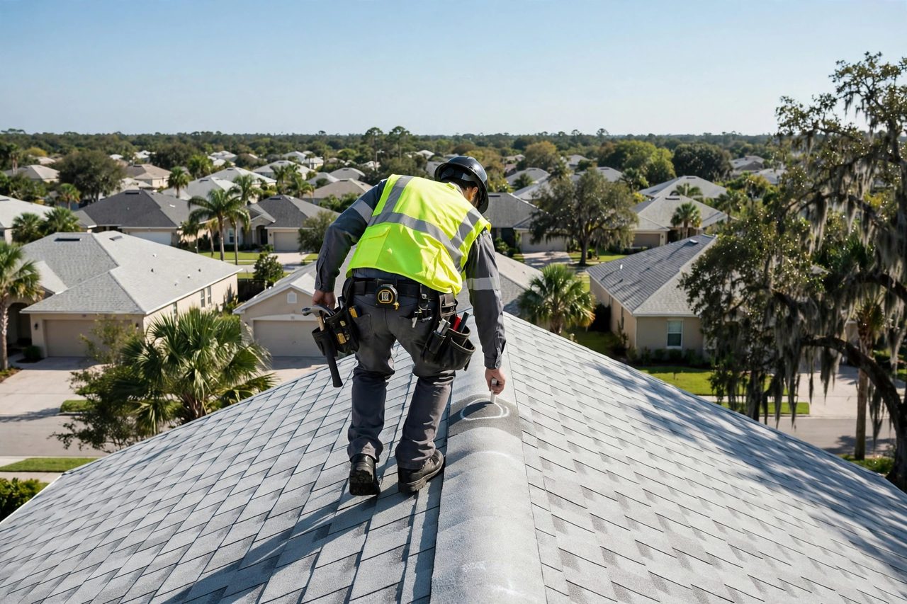 Orlando roofing professional inspecting a residential roof