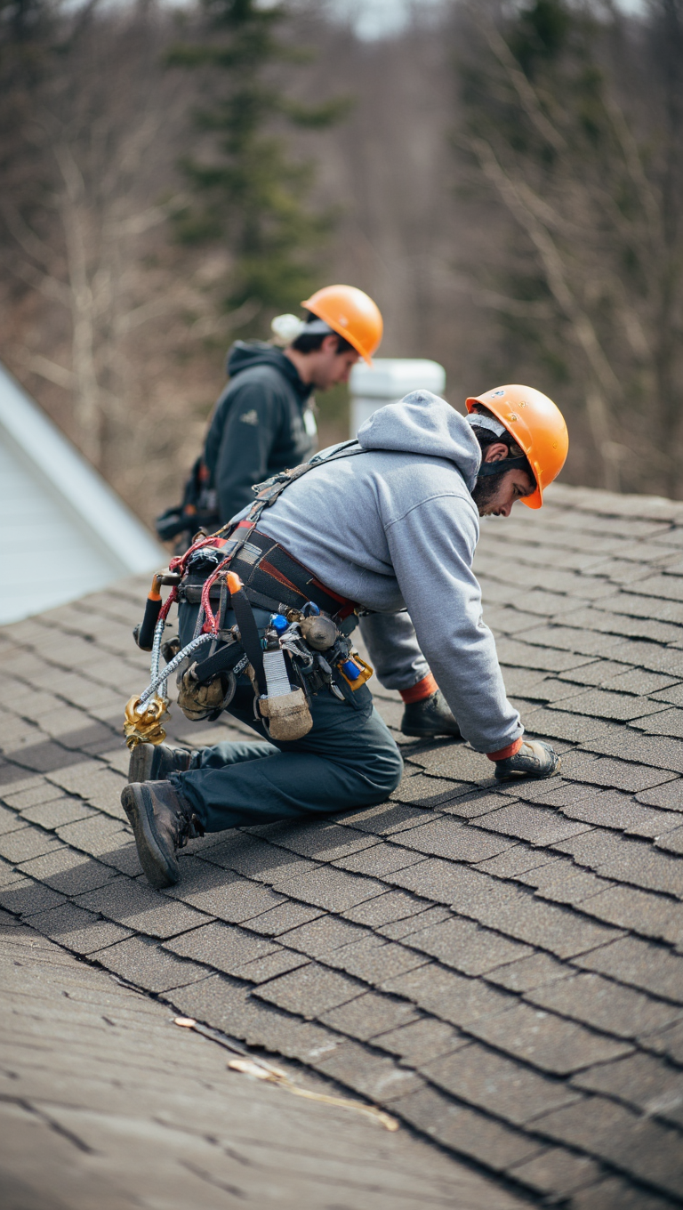 Local roofing contractors in Orlando inspecting a residential roof