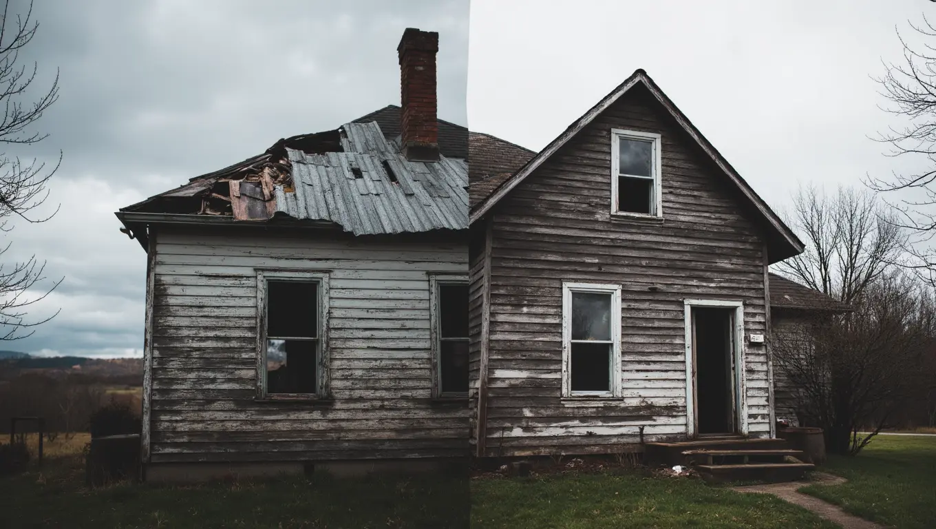 Before and after roof replacement transformation