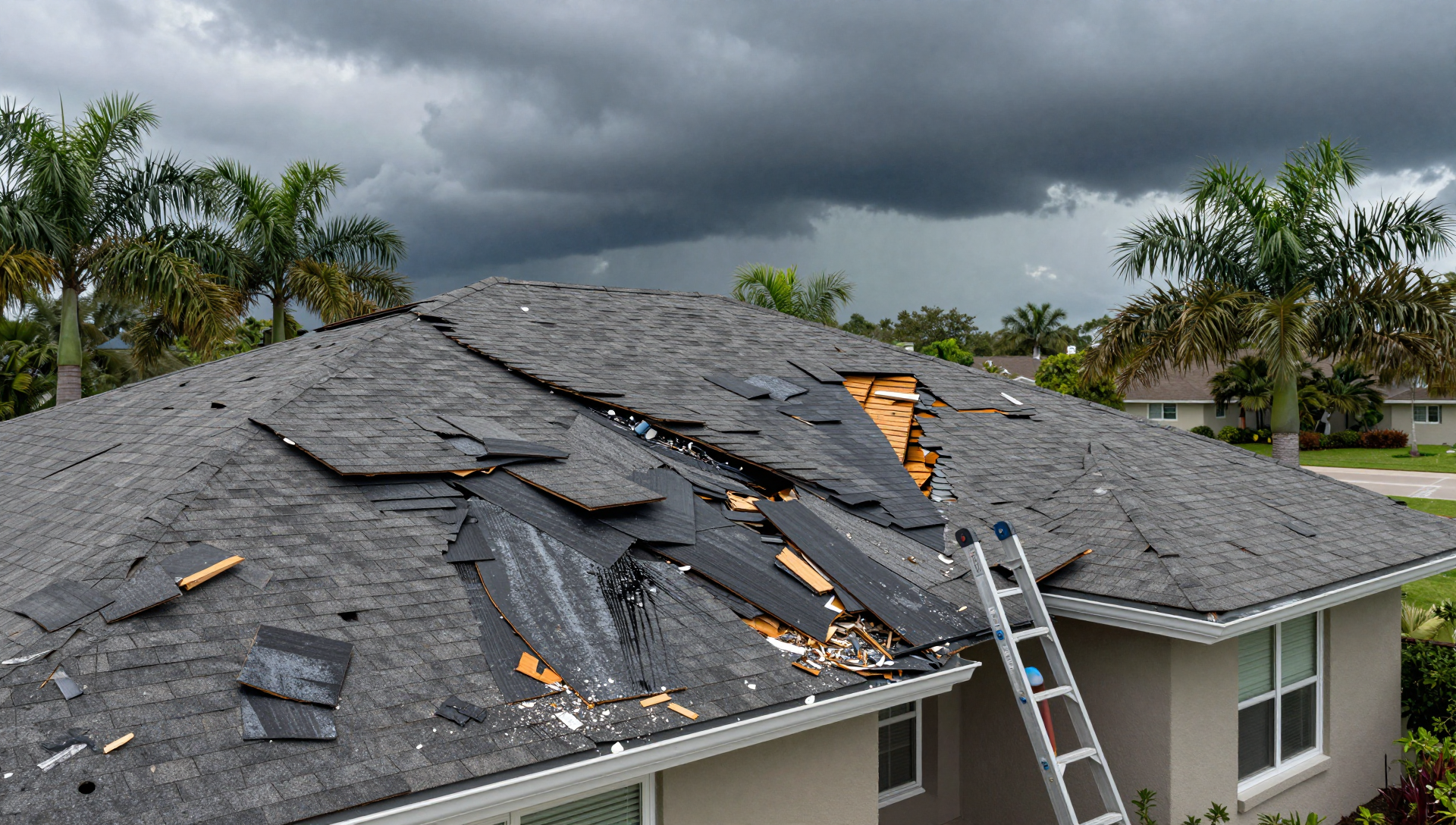 Storm damaged shingles on Oviedo FL home before repair
