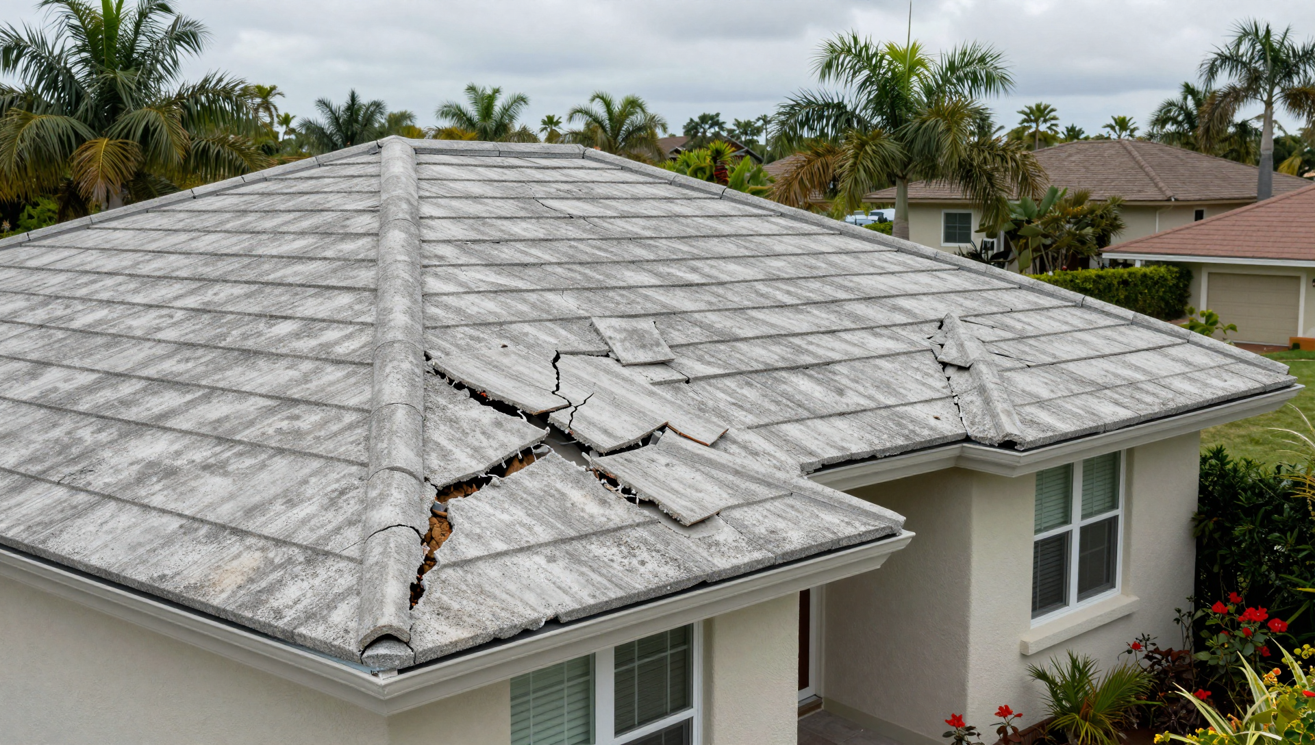 Cracked barrel tile roof before repair in Kissimmee FL