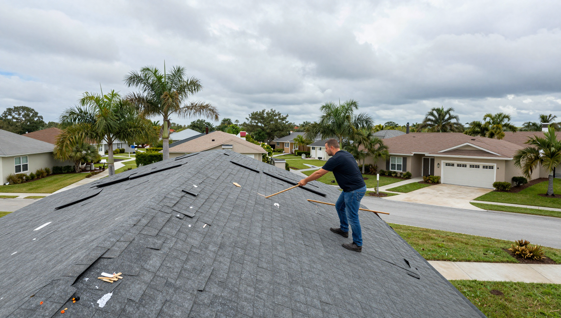 Wind damage roof before repair in Sanford FL